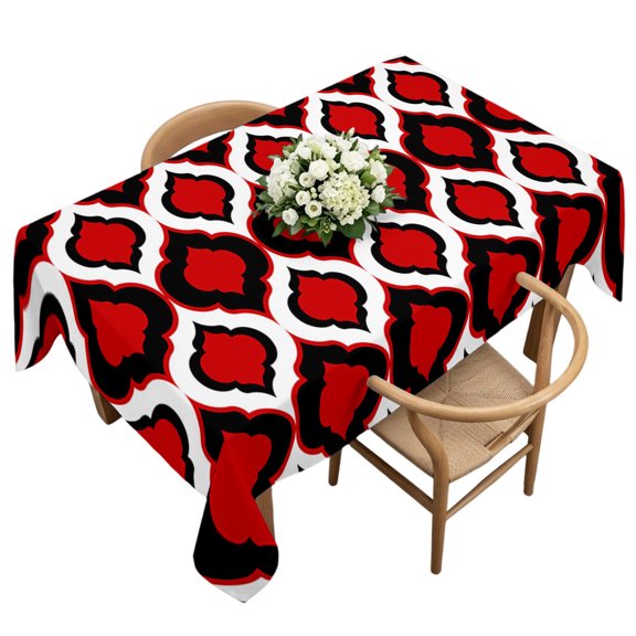 Rectangle Tablecloth, Classic Moroccan Pattern Waterproof Table Cloth 60x120 in Red Geometric Plaid Washable Spillproof Table Cover for Kitchen Dining Party Decor Outdoor Camping
