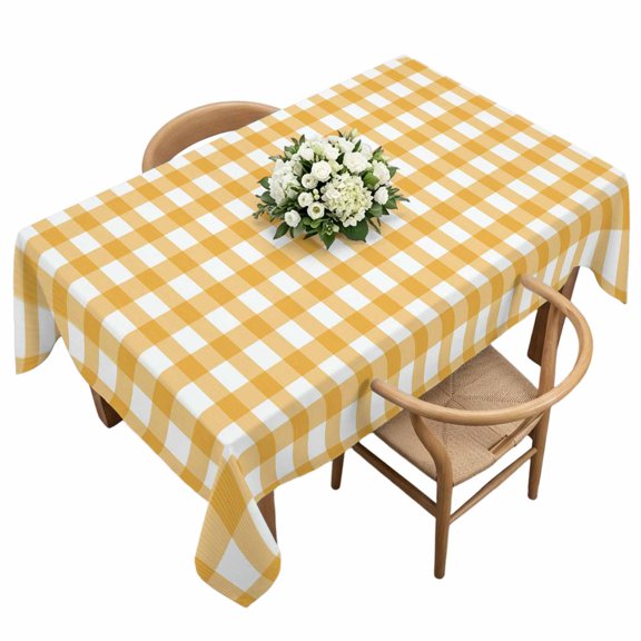 Rectangle Tablecloth, Classic Yellow White Grid Waterproof Table Cloth 60x120 in Minimalist Geometric Plaid Washable Spillproof Table Cover for Kitchen Dining Party Decor Outdoor Camping