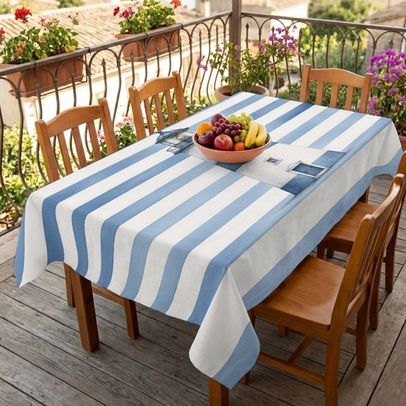 Rectangle Tablecloth,Coastal Nautical Lighthouse Waterproof Oil-Proof Table Cloth Kitchen Dining Tables Cover for Indoor Outdoor Wedding Holiday Party Decor,Summer Ocean Blue Line