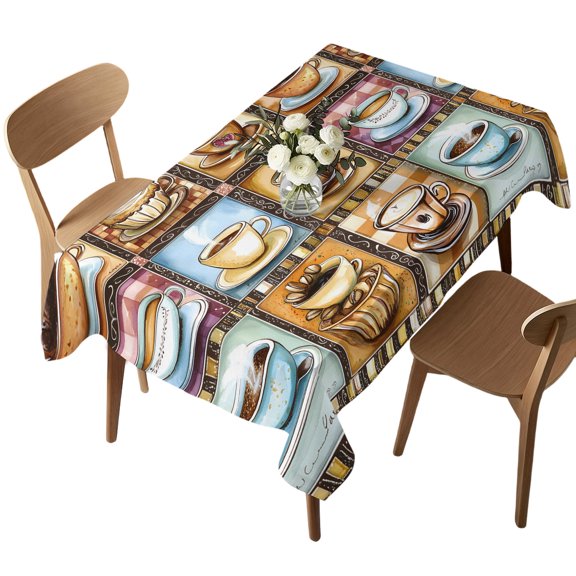Rectangle Tablecloth, Coffee Cake Dessert Food Waterproof Table Cloth 52x70 in Retro Collage Art Washable Spillproof Table Cover for Kitchen Dining Party Decor Outdoor Camping