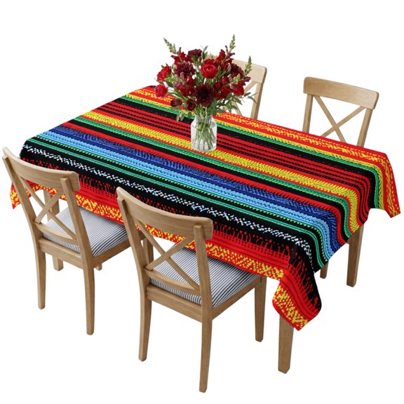 Rectangle Tablecloth,Colorful Mexican Stripes Waterproof Oil-Proof Table Cloth Kitchen Dining Tables Cover for Indoor Outdoor Wedding Holiday Party Decor,Watercolor Line Ethnic Style
