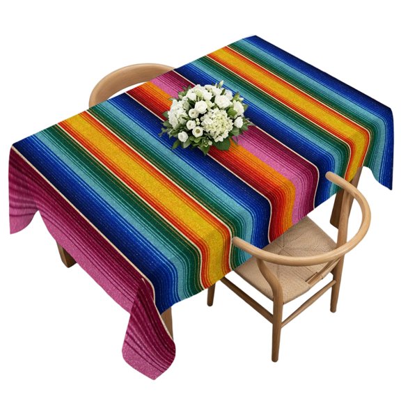 Rectangle Tablecloth, Colorful Stripes Gradient Rainbow Waterproof Table Cloth 60x120 in Mexican Line Washable Spillproof Table Cover for Kitchen Dining Party Decor Outdoor Camping