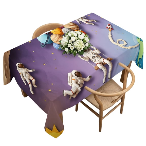 Rectangle Tablecloth, Cosmonaut Planet Balloon Space Shuttle Waterproof Table Cloth 60x120 in Cartoon Outer Space Star Washable Spillproof Table Cover for Kitchen Dining Party Decor Outdoor Camping