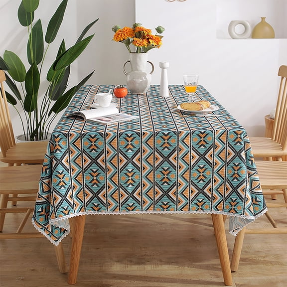 Rectangle Tablecloth,Cotton Linen Print Tablecloth With Lace Trim,Stain Resistant Wrinkle Free Washable Table Cloth For Dining Room Kitchen Picnic-C-110x110cm(43x43")