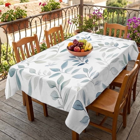 Rectangle Tablecloth,Country Botanical Green Blue Waterproof Oil-Proof Table Cloth Kitchen Dining Tables Cover for Indoor Outdoor Wedding Holiday Party Decor,Ombre Watercolor Leaves