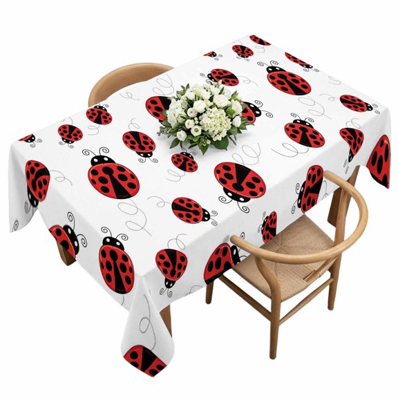 Rectangle Tablecloth, Country Ladybug Pastoral Animal Waterproof Table Cloth 60x120 in Watercolor Red Black Dot Washable Spillproof Table Cover for Kitchen Dining Party Decor Outdoor Camping