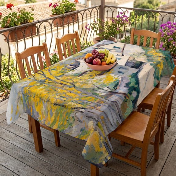 Rectangle Tablecloth,Country Road Mediterranean Villas Waterproof Oil-Proof Table Cloth Kitchen Dining Tables Cover for Indoor Outdoor Wedding Holiday Party Decor,Cypress Trees