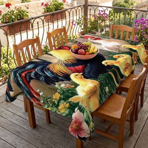 Rectangle Tablecloth,Country Rooster Chicken Flower Waterproof Oil-Proof Table Cloth Kitchen Dining Tables Cover for Indoor Outdoor Wedding Holiday Party,Farmhouse Animal Pattern Pastoral Floral