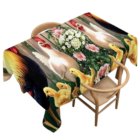 Rectangle Tablecloth, Country Rooster Chicken Flower Waterproof Table Cloth 60x120 in Farmhouse Animal Pastoral Floral Washable Spillproof Table Cover for Kitchen Dining Party Decor Outdoor Camping