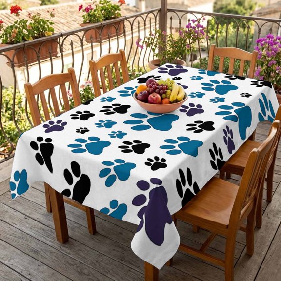 Rectangle Tablecloth,Cute Dog Paw Print on White Waterproof Oil-Proof Table Cloth Kitchen Dining Tables Cover for Indoor Outdoor Wedding Holiday Party Decor,Animal Pattern Footprints Seamless