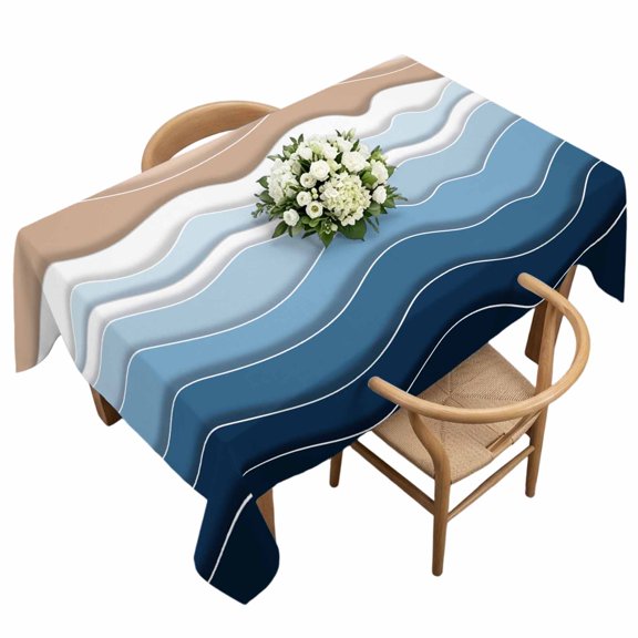 Rectangle Tablecloth, Dark Blue Water Ripple Wave Waterproof Table Cloth 60x120 in Summer Beach Abstract Geometric Washable Spillproof Table Cover for Kitchen Dining Party Decor Outdoor Camping