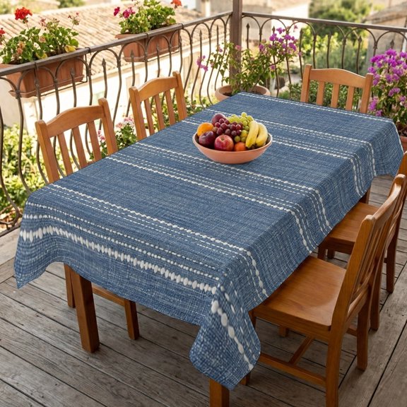 Rectangle Tablecloth,Denim Blue and White Striped Waterproof Oil-Proof Table Cloth Kitchen Dining Tables Cover for Indoor Outdoor Wedding Holiday Party Decor,Modern Minimalist Lines