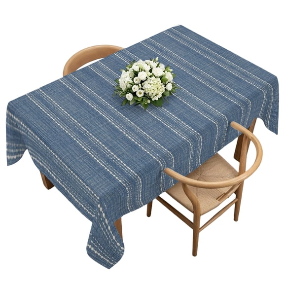 Rectangle Tablecloth, Denim Blue and White Striped Waterproof Table Cloth 60x120 in Modern Minimalist Lines Washable Spillproof Table Cover for Kitchen Dining Party Decor Outdoor Camping