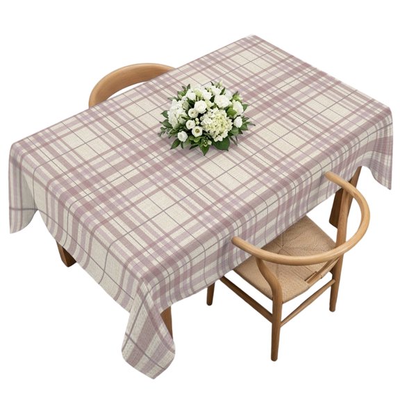 Rectangle Tablecloth, Dusty Pink Stripe Lattice Waterproof Table Cloth 60x120 in Rustic Plaid Grid on Linen Washable Spillproof Table Cover for Kitchen Dining Party Decor Outdoor Camping