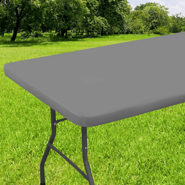 Rectangle Tablecloth, Elastic Fitted Flannel Backed Vinyl Tablecloths for 4ft Folding Tables, Waterproof Wipeable Table Covers for Indoor, Outdoor, Picnic and Camping (Beige, 30"x48")