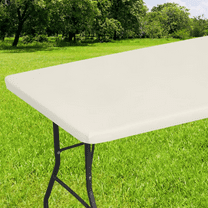 Rectangle Tablecloth, Elastic Fitted Flannel Backed Vinyl Tablecloths for 4ft Folding Tables, Waterproof Wipeable Table Covers for Indoor, Outdoor, Picnic and Camping (Beige, 30"x48")