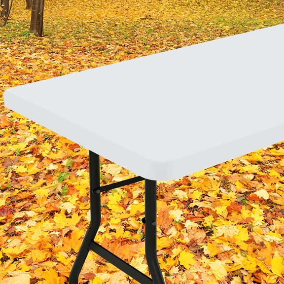 Rectangle Tablecloth, Elastic Fitted Flannel Backed Vinyl Tablecloths for 4ft Folding Tables, Waterproof Wipeable Table Covers for Indoor, Outdoor, Picnic and Camping (White, 30"x48")