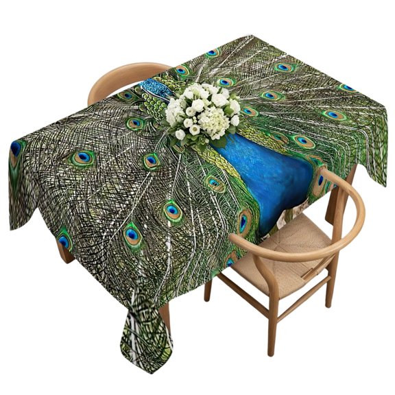 Rectangle Tablecloth, Farm Bird Art Peacock Close-up Waterproof Table Cloth 60x120 in Animal Feather Pattern Washable Spillproof Table Cover for Kitchen Dining Party Decor Outdoor Camping
