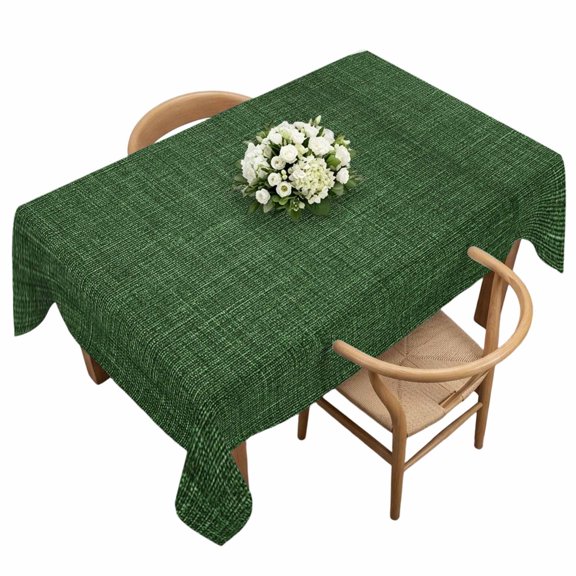 Rectangle Tablecloth, Farm Dark Green Burlap Linen Waterproof Table Cloth 60x120 in Vintage Flax Washable Spillproof Table Cover for Kitchen Dining Party Decor Outdoor Camping