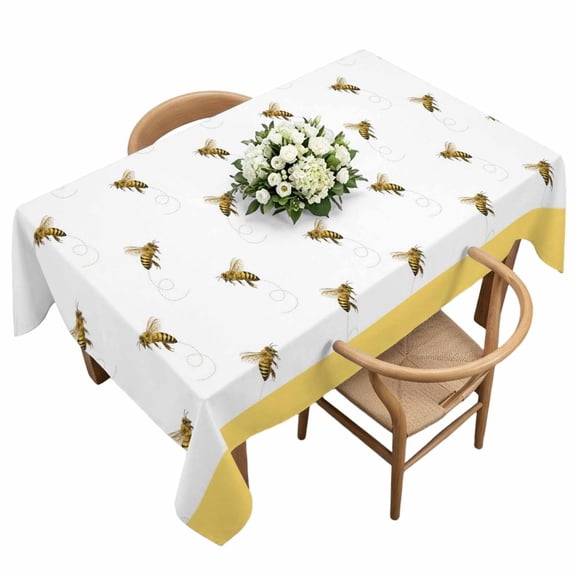 Rectangle Tablecloth, Farm Honey Bee Swirling Yellow Waterproof Table Cloth 60x120 in Rustic Seamless Insects Washable Spillproof Table Cover for Kitchen Dining Party Decor Outdoor Camping