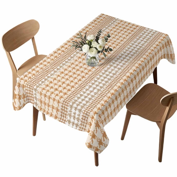 Rectangle Tablecloth, Farm Lattice Houndstooth Pattern Waterproof Table Cloth 52x70 in Rustic Beige Khaki Plaid Washable Spillproof Table Cover for Kitchen Dining Party Decor Outdoor Camping