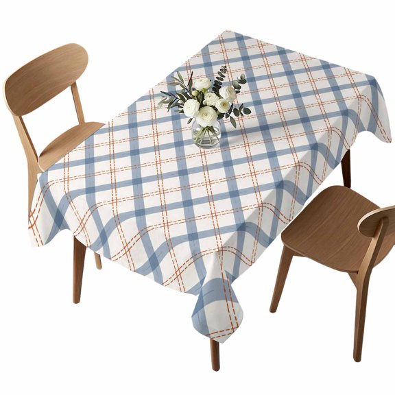 Rectangle Tablecloth, Farm Orange Blue Lattice Waterproof Table Cloth 52x70 in Farmhouse Plaid Washable Spillproof Table Cover for Kitchen Dining Party Decor Outdoor Camping