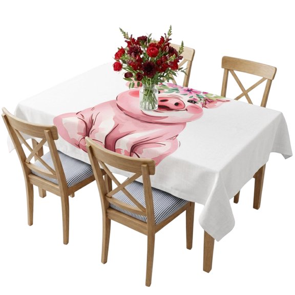 Rectangle Tablecloth,Farm Pink Pig Flower Waterproof Oil-Proof Table Cloth Kitchen Dining Tables Cover for Indoor Outdoor Wedding Holiday Party Decor,Cute Animal