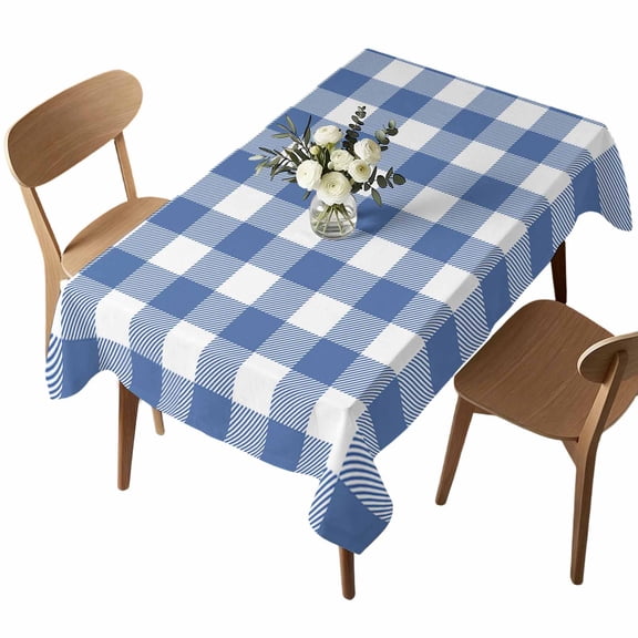 Rectangle Tablecloth, Farm Retro Blue White Buffalo Lattice Waterproof Table Cloth 60x84 in Country Style Washable Spillproof Table Cover for Kitchen Dining Party Decor Outdoor Camping