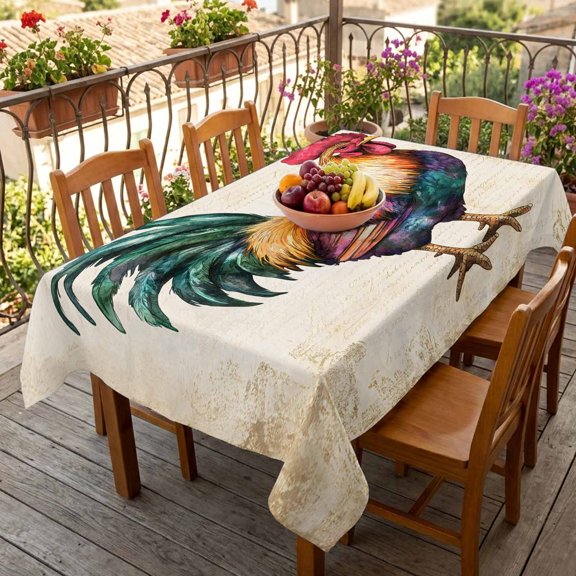 Rectangle Tablecloth,Farm Rooster Watercolor Animal Pattern Waterproof Oil-Proof Table Cloth Kitchen Dining Tables Cover for Indoor Outdoor Wedding Holiday Party Decor,Retro Letter Back