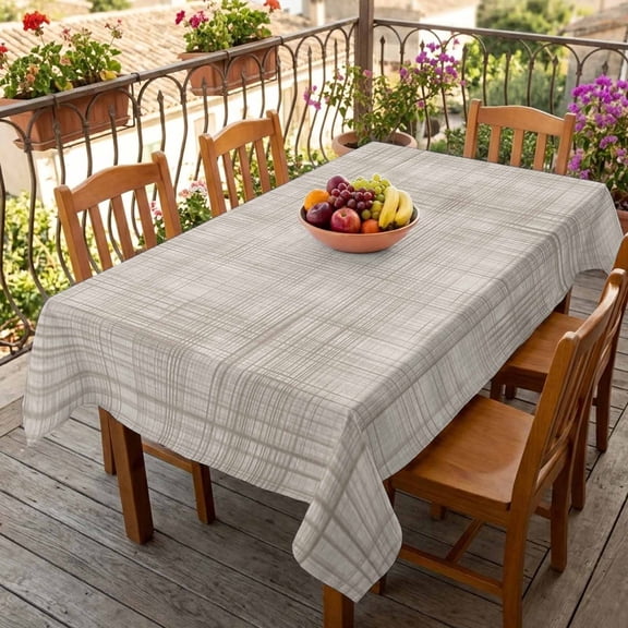 Rectangle Tablecloth,Farm Rustic Burlap Linen Texture Waterproof Oil-Proof Table Cloth Kitchen Dining Tables Cover for Indoor Outdoor Wedding Holiday Party Decor,Vintage Lattice Lines Stripe