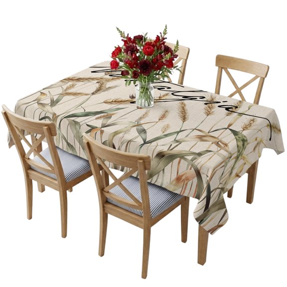 Rectangle Tablecloth,Farm Wheat Grain on Burlap Linen Waterproof Oil-Proof Table Cloth Kitchen Dining Tables Cover for Indoor Outdoor Wedding Holiday Party Decor,Vintage Rustic Cereal Plant