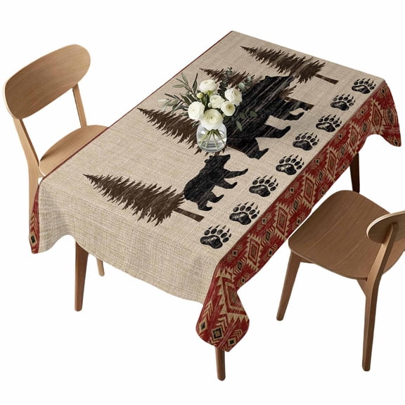 Rectangle Tablecloth, Farmhouse Black Bear Paw Prints Waterproof Table Cloth 60x102 in Forest Animal Tree Retro Linen Washable Spillproof Table Cover for Kitchen Dining Party Decor Outdoor Camping