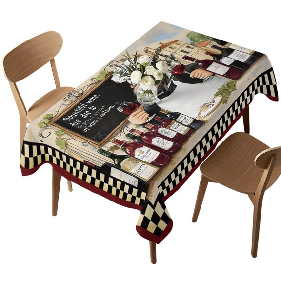 Rectangle Tablecloth, Farmhouse Chef Red Wine Waterproof Table Cloth 60x102 in Rustic Cooking Theme Buffalo Check Washable Spillproof Table Cover for Kitchen Dining Party Decor Outdoor Camping