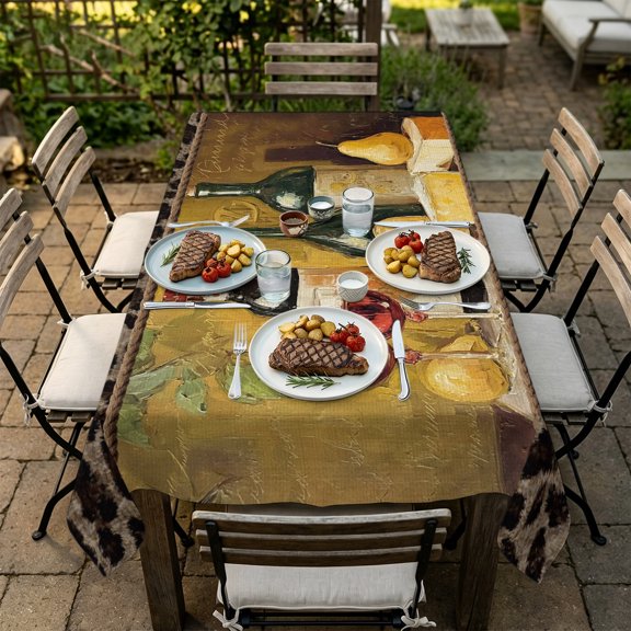 Rectangle Tablecloth,Farmhouse Grape Wine Pear Waterproof Oil-Proof Table Cloth Kitchen Dining Tables Cover for Indoor Outdoor Wedding Holiday Party Decor,Vintage Oil Painting Art Leopard