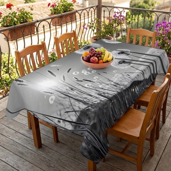 Rectangle Tablecloth,Farmhouse Grey Field Dandelion Rural Plant Waterproof Oil-Proof Table Cloth Kitchen Dining Tables Cover for Indoor Outdoor Wedding Holiday Party Decor,Idyllic Botanical
