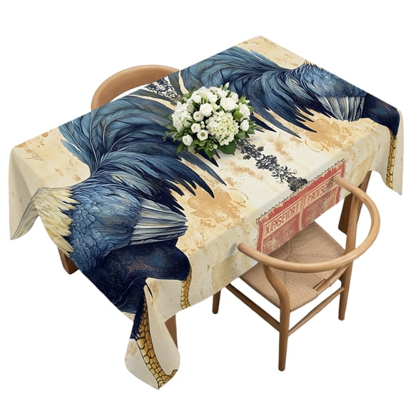Rectangle Tablecloth, Farmhouse Retro Rooster Waterproof Table Cloth 60x120 in Watercolor Country Chicken Washable Spillproof Table Cover for Kitchen Dining Party Decor Outdoor Camping