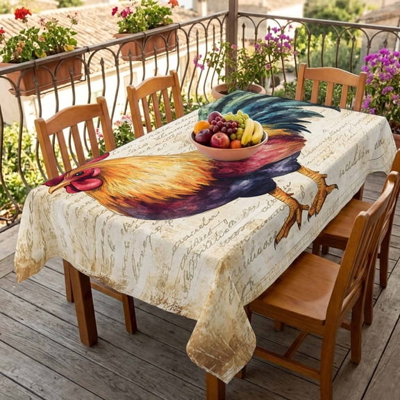 Rectangle Tablecloth,Farmhouse Rooster Retro Letter Waterproof Oil-Proof Table Cloth Kitchen Dining Tables Cover for Indoor Outdoor Wedding Holiday Party Decor,Watercolor Animal