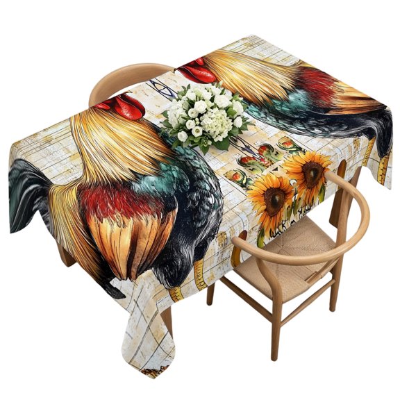 Rectangle Tablecloth, Farmhouse Rooster Sunflower Waterproof Table Cloth 60x120 in Vintage Rustic Animal Flower Washable Spillproof Table Cover for Kitchen Dining Party Decor Outdoor Camping