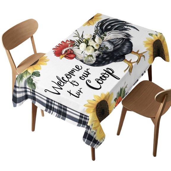 Rectangle Tablecloth, Farmhouse Rooster Sunflower Waterproof Table Cloth 60x84 in Rustic Flower Buffalo Plaid Washable Spillproof Table Cover for Kitchen Dining Party Decor Outdoor Camping