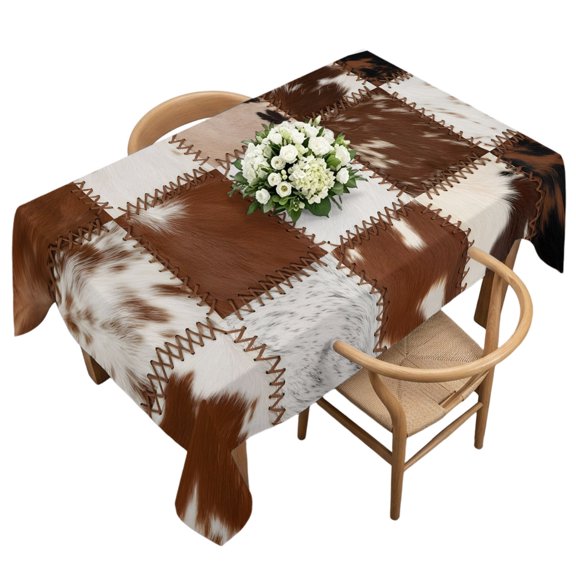 Rectangle Tablecloth, Farmhouse Western Cowboy Brown Color Block Waterproof Table Cloth 60x120 in Animal Washable Spillproof Table Cover for Kitchen Dining Party Decor Outdoor Camping