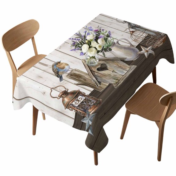 Rectangle Tablecloth, Farmhouses Birds Cages Country Stars Waterproof Table Cloth 60x84 in Lavender in Vases Washable Spillproof Table Cover for Kitchen Dining Party Decor Outdoor Camping