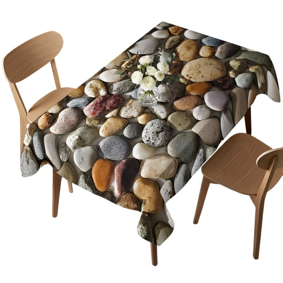 Rectangle Tablecloth, Farmhouses Stones Waterproof Table Cloth 52x70 in Abstract Cobblestones Pattern Washable Spillproof Table Cover for Kitchen Dining Party Decor Outdoor Camping