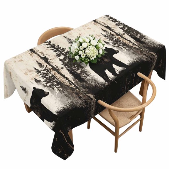 Rectangle Tablecloth, Forest Brown Bear Silhouette Waterproof Table Cloth 60x120 in Minimalist Modern Art Washable Spillproof Table Cover for Kitchen Dining Party Decor Outdoor Camping
