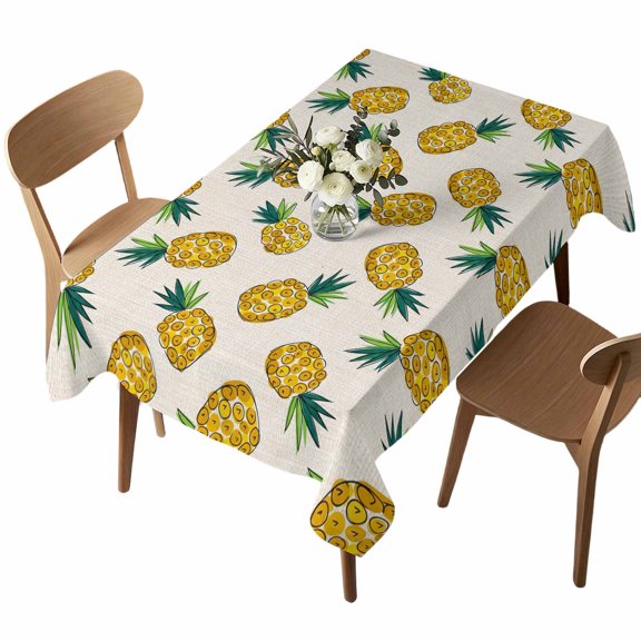 Rectangle Tablecloth, Fruit Pineapple Pattern Waterproof Table Cloth 52x70 in Retro Linen Background Washable Spillproof Table Cover for Kitchen Dining Party Decor Outdoor Camping
