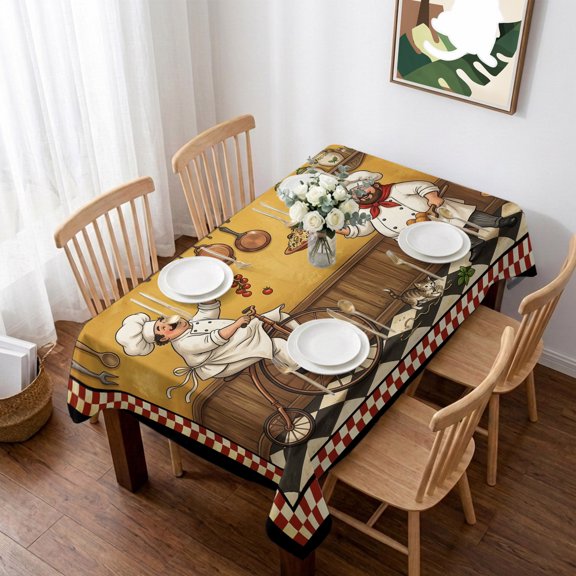 Rectangle Tablecloth,Funny Kitchen Chef Pizza Toss Waterproof Oil-Proof Table Cloth Kitchen Dining Tables Cover for Indoor Outdoor Wedding Holiday Party Decor,Classic Red Checked