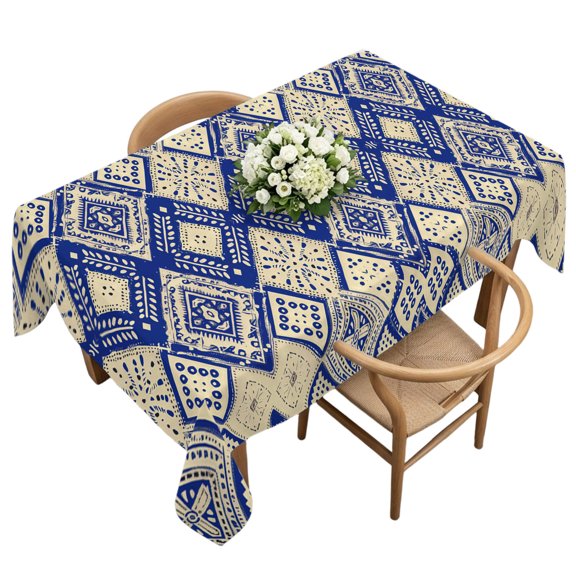 Rectangle Tablecloth, Geometric Ethnic Rhombus Lattice Polka Dots Waterproof Table Cloth 60x120 in Tribal Folk Pattern Washable Spillproof Table Cover for Kitchen Dining Party Decor Outdoor Camping