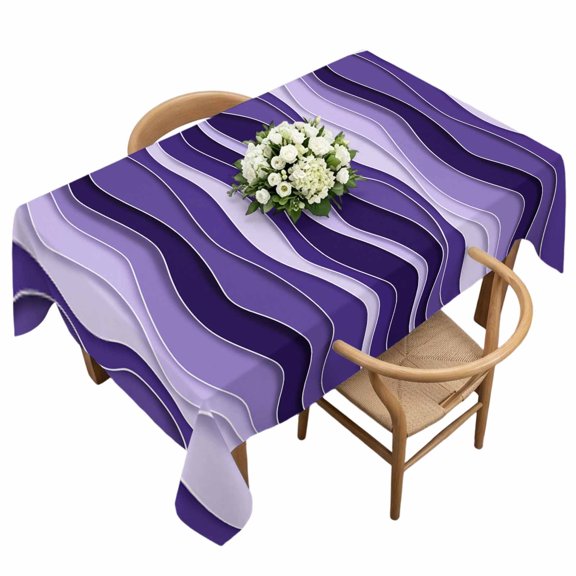 Rectangle Tablecloth, Gradient Purple Waves Line Waterproof Table Cloth 60x120 in Abstract Wavy Stripes Art Washable Spillproof Table Cover for Kitchen Dining Party Decor Outdoor Camping