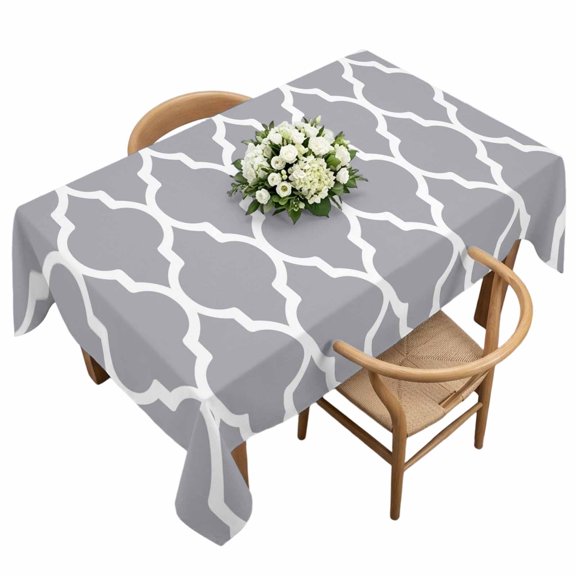 Rectangle Tablecloth, Gray White Moroccan Pattern Waterproof Table Cloth 60x120 in Modern Geometric Art Washable Spillproof Table Cover for Kitchen Dining Party Decor Outdoor Camping
