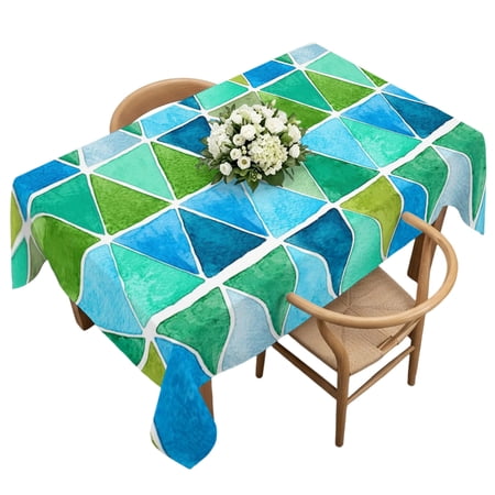 Rectangle Tablecloth, Green Blue Gradient Waterproof Table Cloth 60x120 in Abstract Geometric Triangle Washable Spillproof Table Cover for Kitchen Dining Party Decor Outdoor Camping