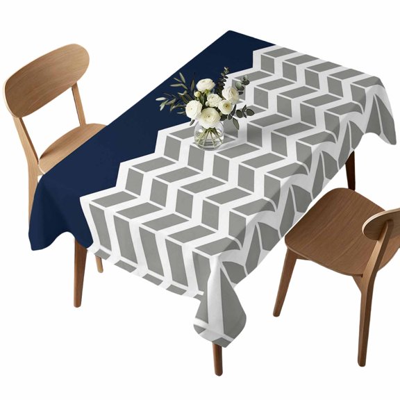 Rectangle Tablecloth, Grey Stripes Chevron Navy Waterproof Table Cloth 60x84 in Zigzag Ripple Abstract Geometric Washable Spillproof Table Cover for Kitchen Dining Party Decor Outdoor Camping